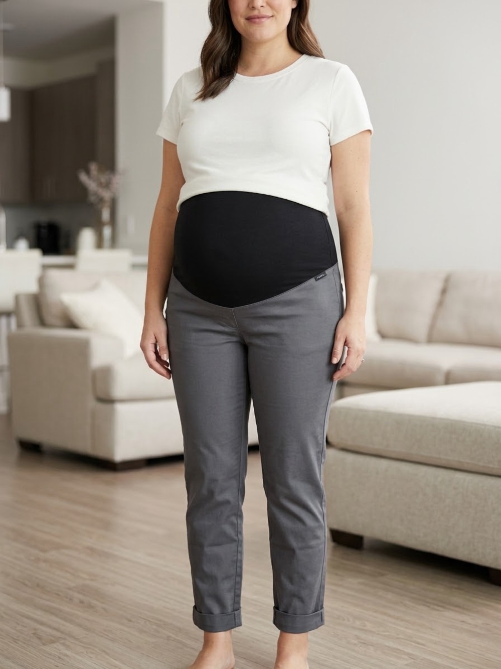 Tribal Maternity Dark Grey Stretch Cuff Pants Size 12 Like New Made in Canada